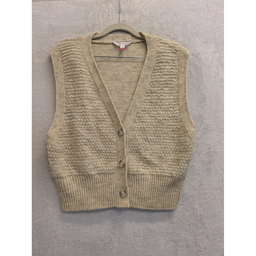 No Boundaries Women's Cream Textured Knit Button Front Vest Size L